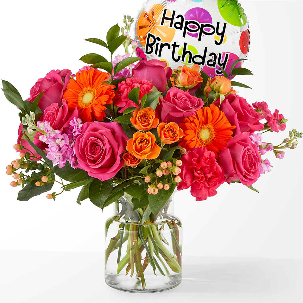 Fiesta Bouquet with Birthday Balloon – Overnightflowerdelivery.com, Tontitown AR