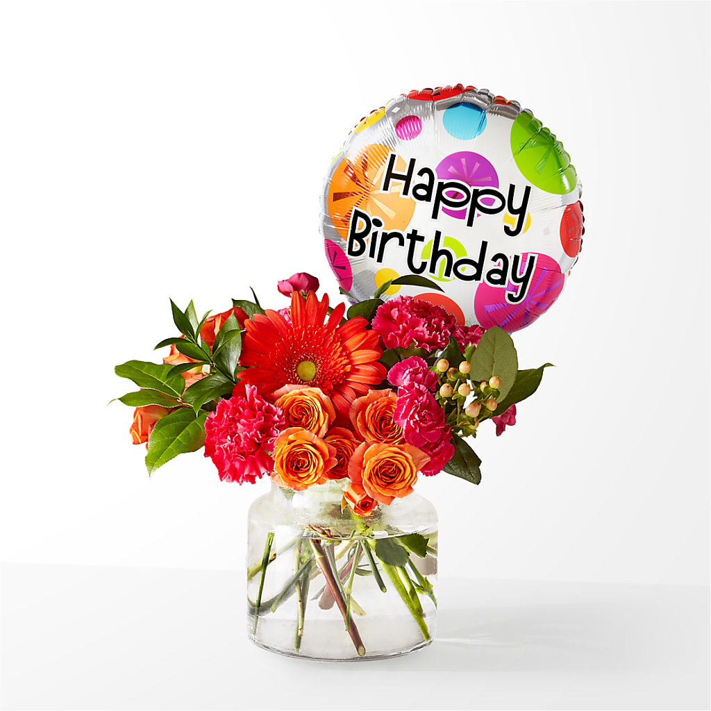 Fiesta Bouquet with Birthday Balloon – Overnightflowerdelivery.com, Tontitown AR