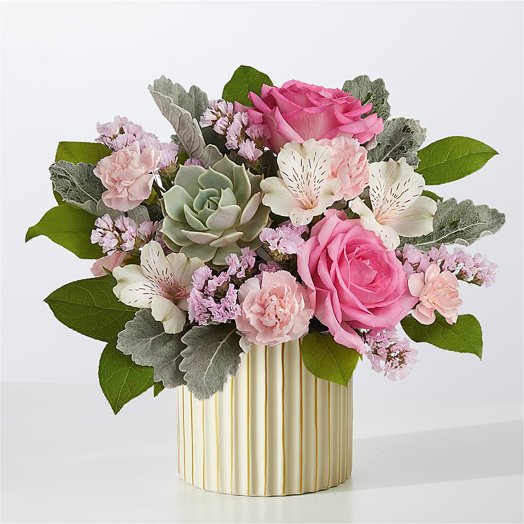 Dusty Rose Bouquet with Ivory Vase – Overnightflowerdelivery.com, Tontitown AR