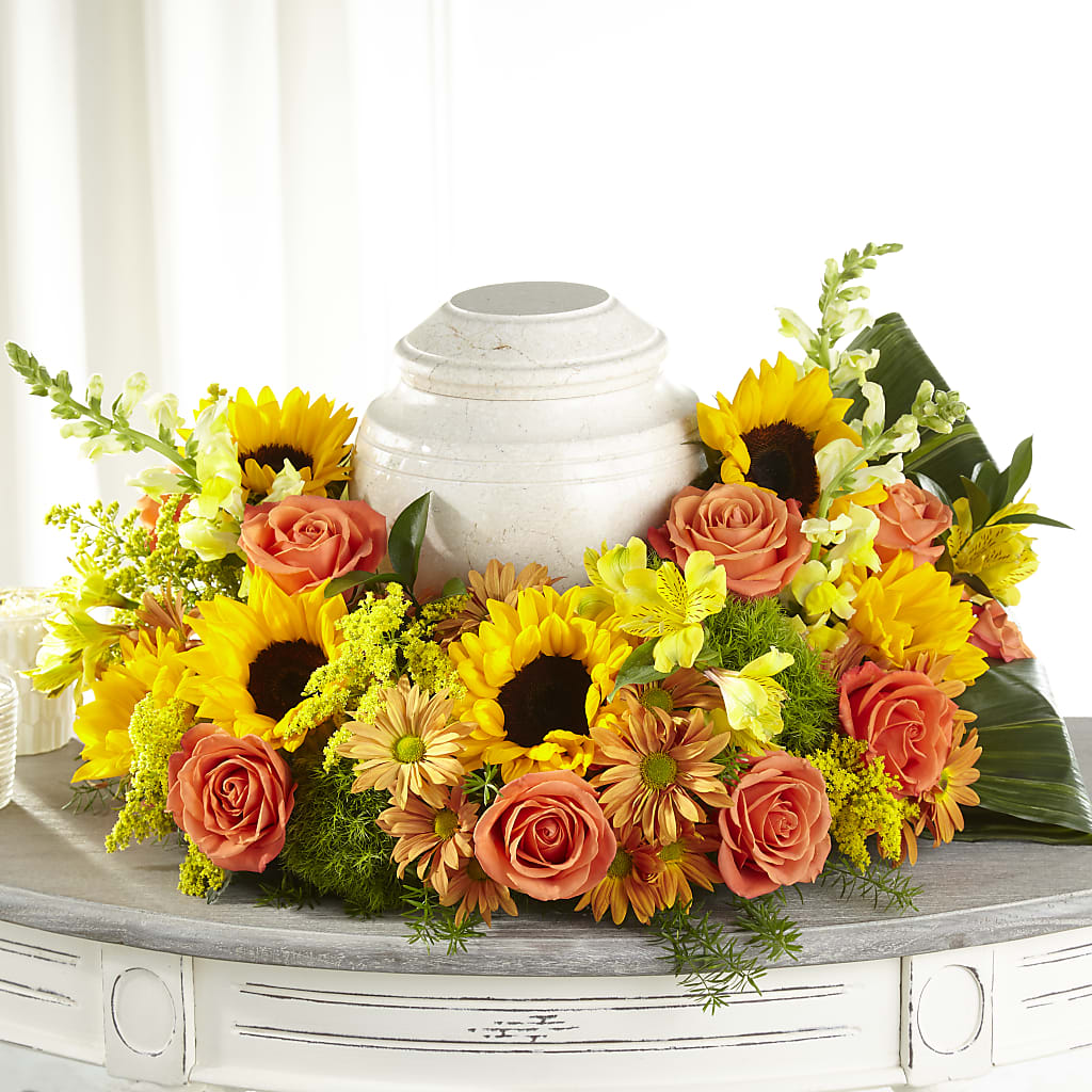 Faithful Sunflower Cremation Adornment – Overnightflowerdelivery.com, Tontitown AR
